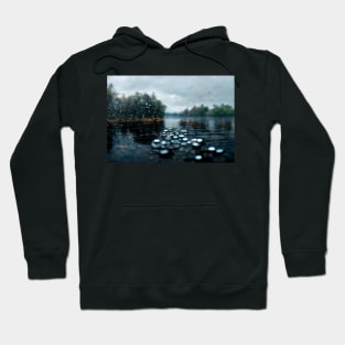 Foggy Lake Falling Raindrops On A Rainy Autumn Day Hoodie